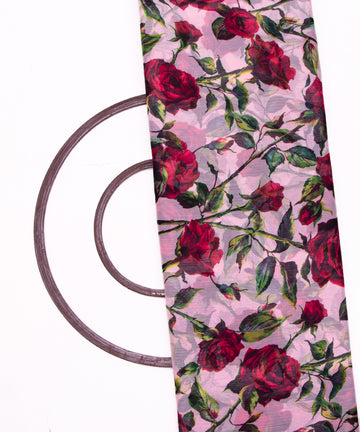 White Colour Floral Digital Print Chiffon Fabric